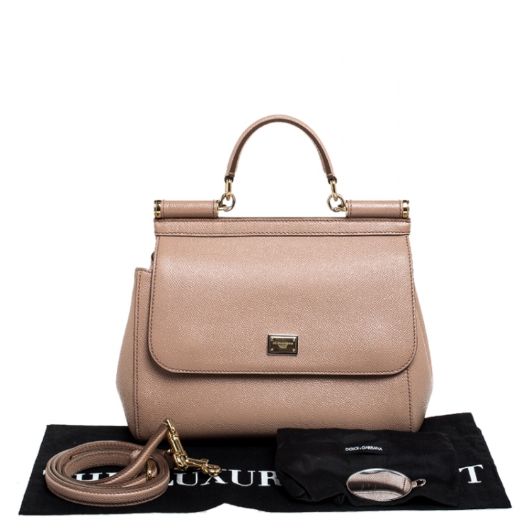 Pre Owned Dolce and Gabbana Beige Dauphine Leather Medium Miss Sicily Top Handle Bag