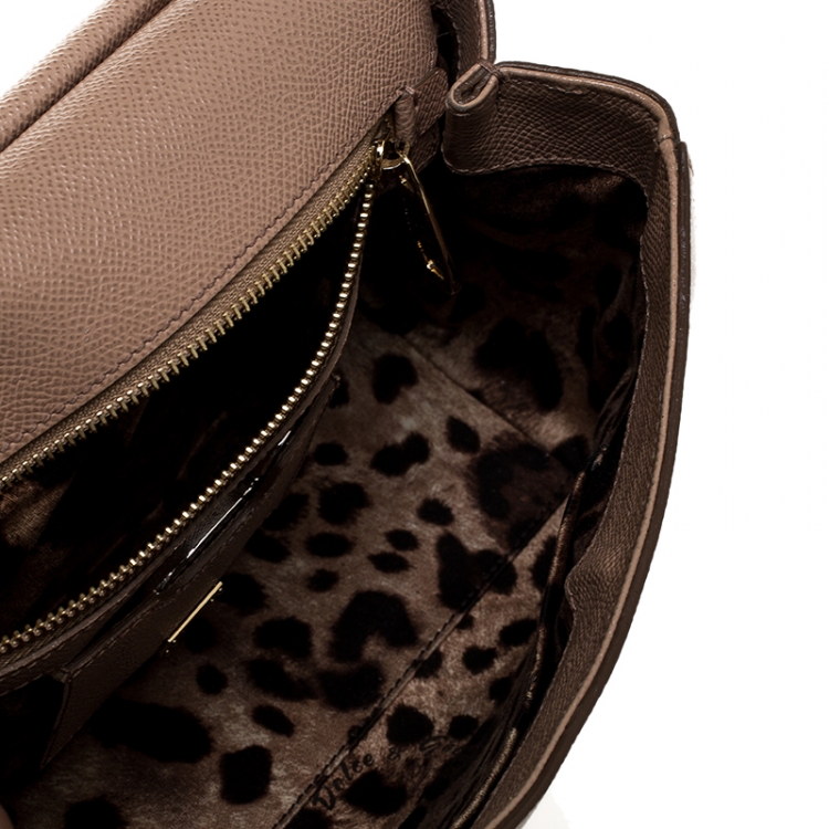 Pre Owned Dolce and Gabbana Beige Dauphine Leather Medium Miss Sicily Top Handle Bag