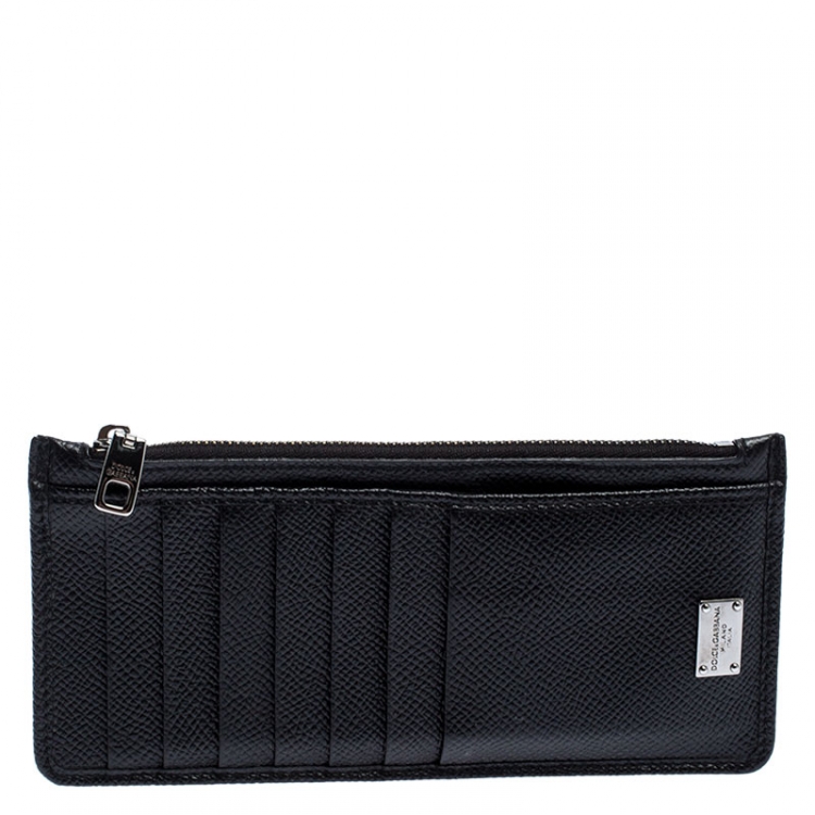 Pre Owned Dolce and Gabbana  Black Leather Long Zip Card Holder