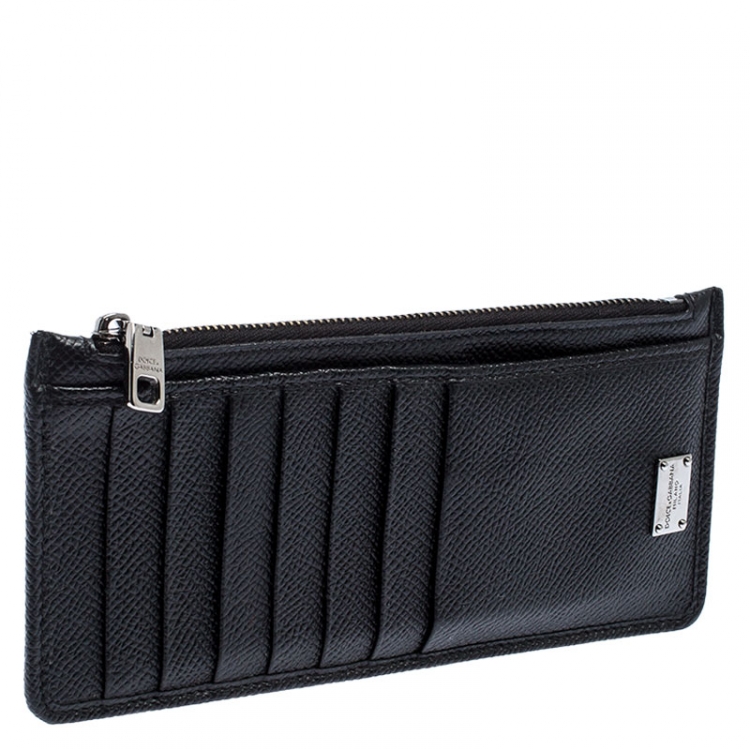 Pre Owned Dolce and Gabbana  Black Leather Long Zip Card Holder