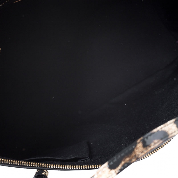 Pre Owned Dolce & Gabbana Black/Beige Leopard Print Patent Leather Miss Escape Tote