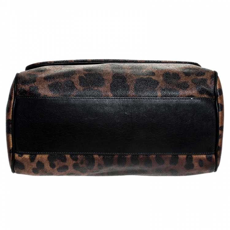 Pre Owned Dolce and Gabbana Leopard Print Coated Canvas and Leather Large Miss Sicily Top Handle Bag