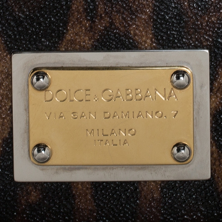 Pre Owned Dolce and Gabbana Leopard Print Coated Canvas and Leather Large Miss Sicily Top Handle Bag