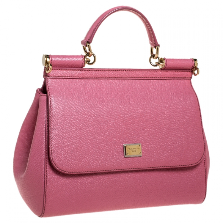 Pre Owned Dolce and Gabbana Pink Dauphine Leather Medium Miss Sicily Bag