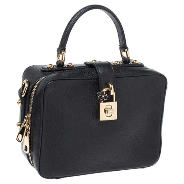 Pre Owned Dolce and Gabbana Black Leather Rosaria Box Top Handle Bag