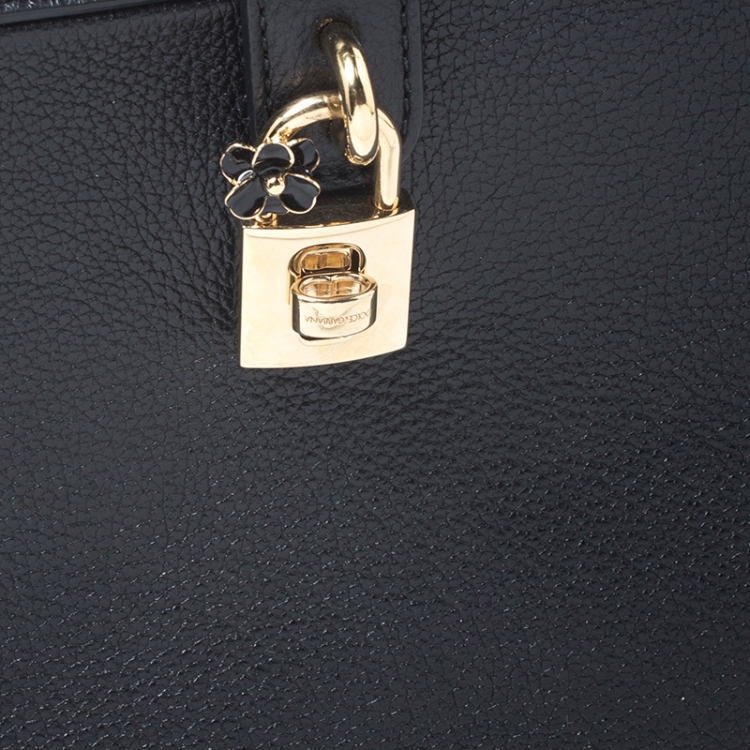Pre Owned Dolce and Gabbana Black Leather Rosaria Box Top Handle Bag