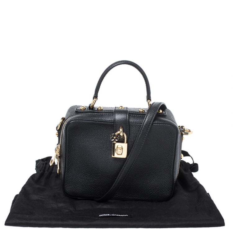 Pre Owned Dolce and Gabbana Black Leather Rosaria Box Top Handle Bag
