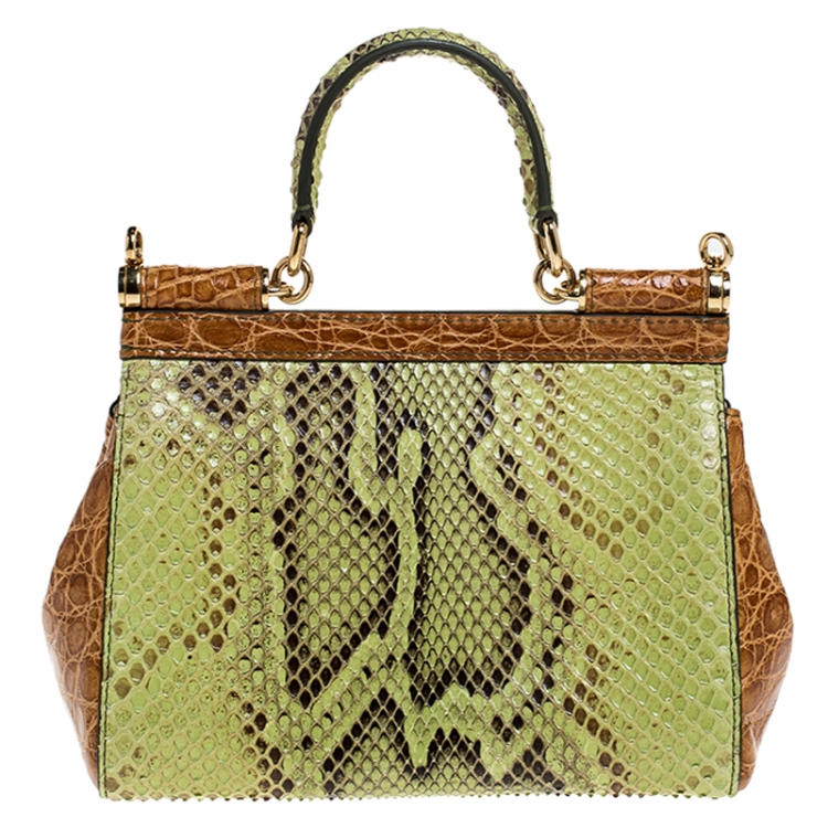 Pre Owned Dolce and Gabbana Multicolor Crocodile and Python Small Miss Sicily Top Handle Bag