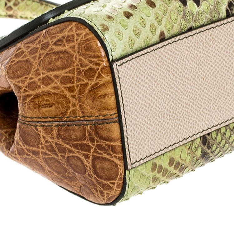 Pre Owned Dolce and Gabbana Multicolor Crocodile and Python Small Miss Sicily Top Handle Bag