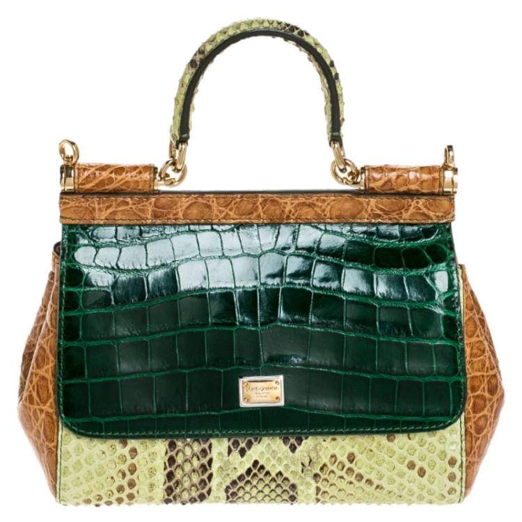 Dolce and Gabbana Miss Sicily Bag Crocodile Embossed Leather Mini