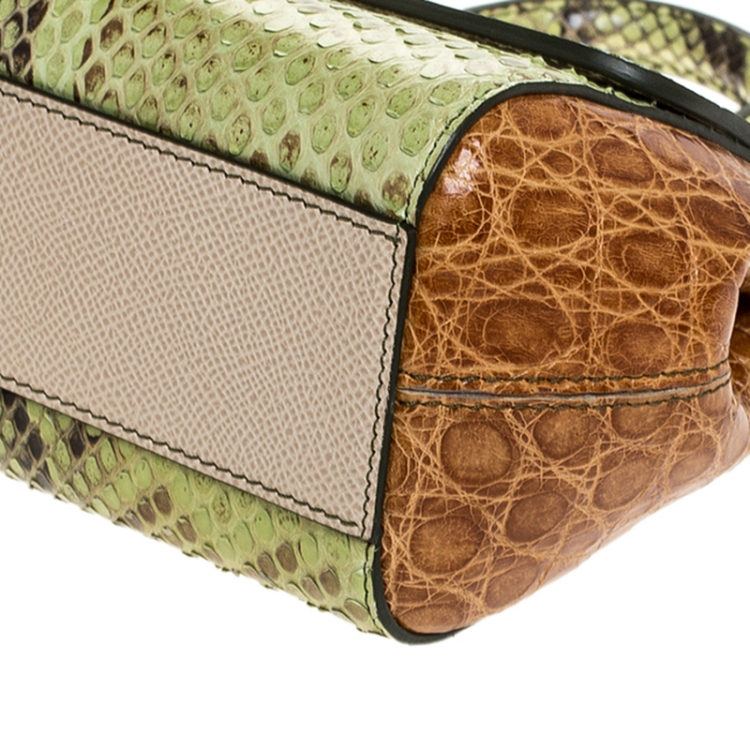 Pre Owned Dolce and Gabbana Multicolor Crocodile and Python Small Miss Sicily Top Handle Bag