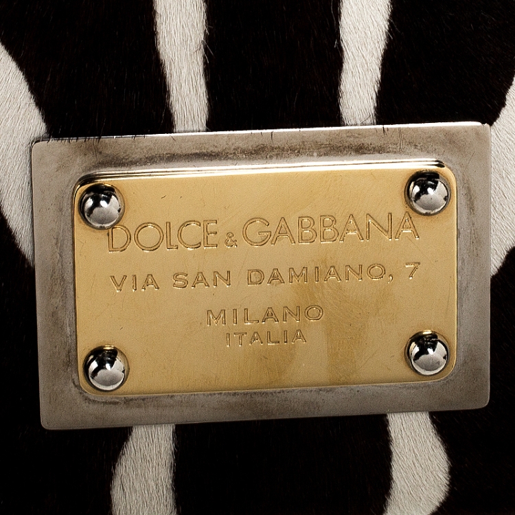 Pre Owned Dolce and Gabbana Brown/Black Zebra Print Calfhair and Leather Large Miss Sicily Top Handle Bag