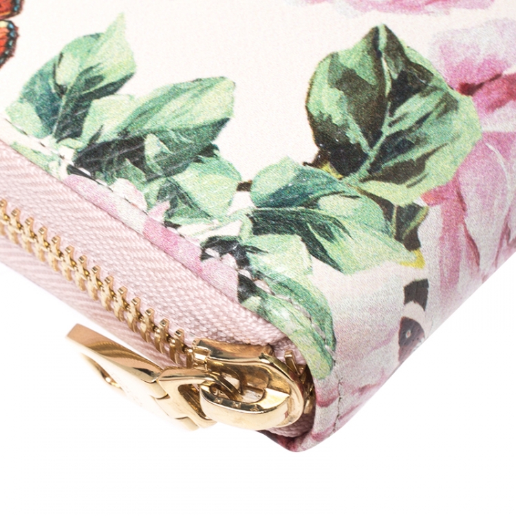 Pre Owned Dolce and Gabbana Multicolor Floral Print Dauphine Leather Zip Around Wallet