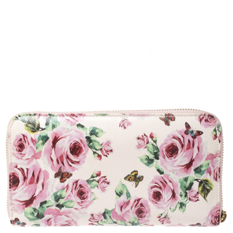 Pre Owned Dolce and Gabbana Multicolor Floral Print Dauphine Leather Zip Around Wallet