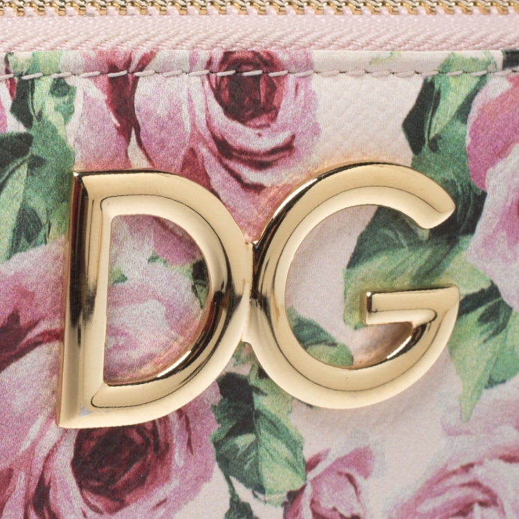 Pre Owned Dolce and Gabbana Multicolor Floral Print Dauphine Leather Zip Around Wallet