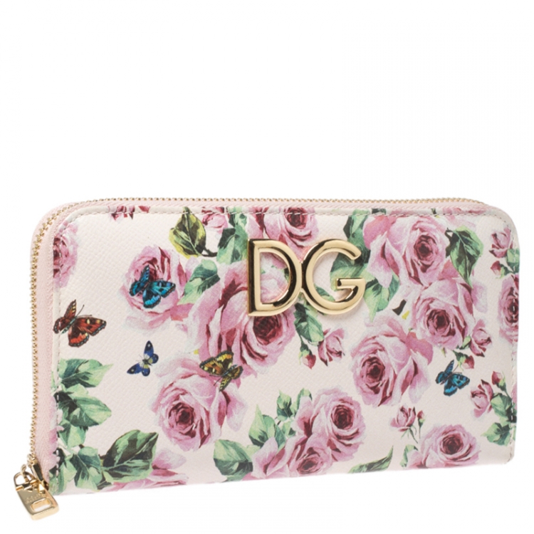 Pre Owned Dolce and Gabbana Multicolor Floral Print Dauphine Leather Zip Around Wallet