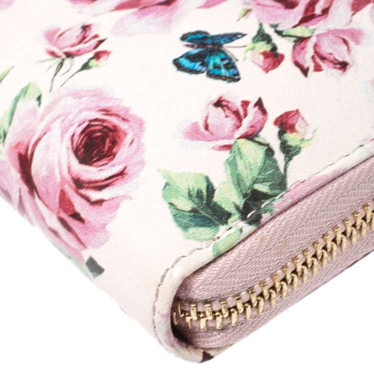 Pre Owned Dolce and Gabbana Multicolor Floral Print Dauphine Leather Zip Around Wallet