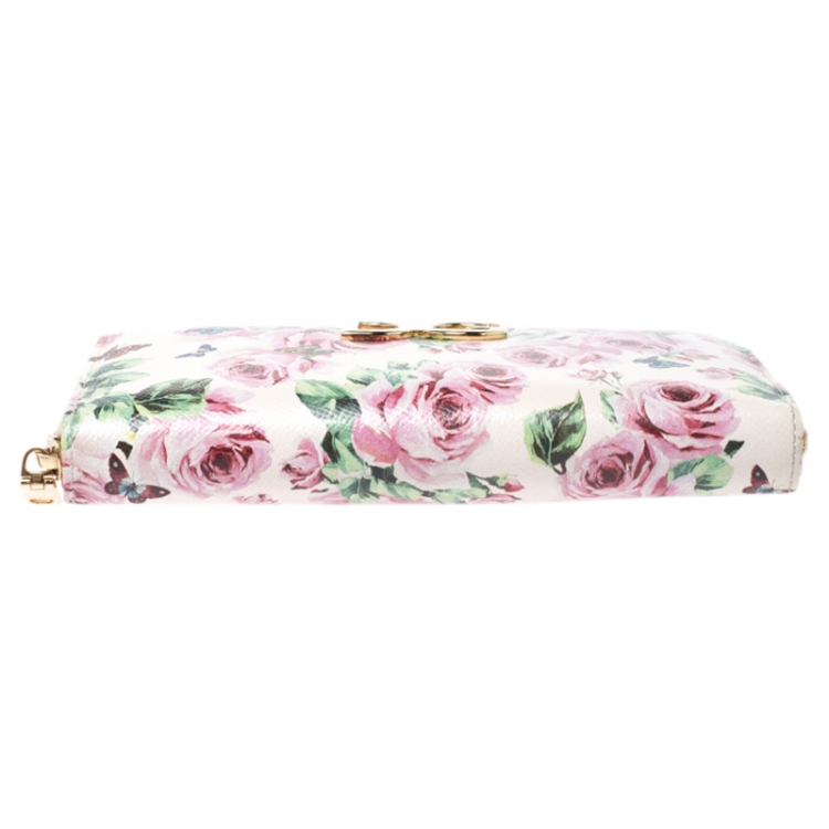 Pre Owned Dolce and Gabbana Multicolor Floral Print Dauphine Leather Zip Around Wallet
