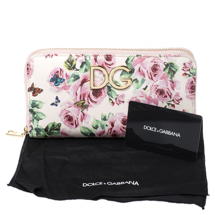 Pre Owned Dolce and Gabbana Multicolor Floral Print Dauphine Leather Zip Around Wallet