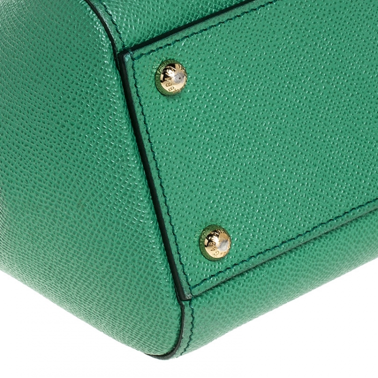 Pre Owned Dolce & Gabbana Green Dauphine Leather Medium Miss Sicily Top Handle Bag