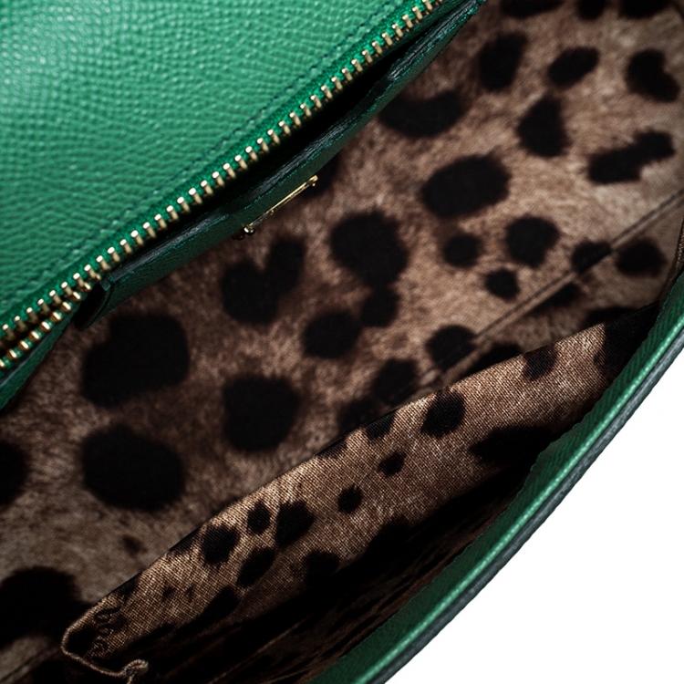 Pre Owned Dolce & Gabbana Green Dauphine Leather Medium Miss Sicily Top Handle Bag