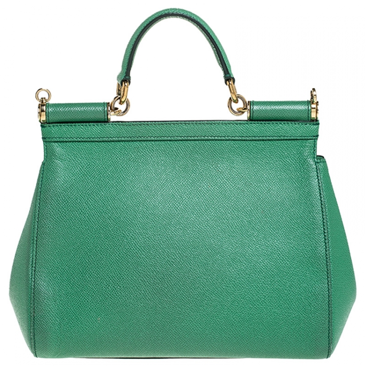 Pre Owned Dolce & Gabbana Green Dauphine Leather Medium Miss Sicily Top Handle Bag