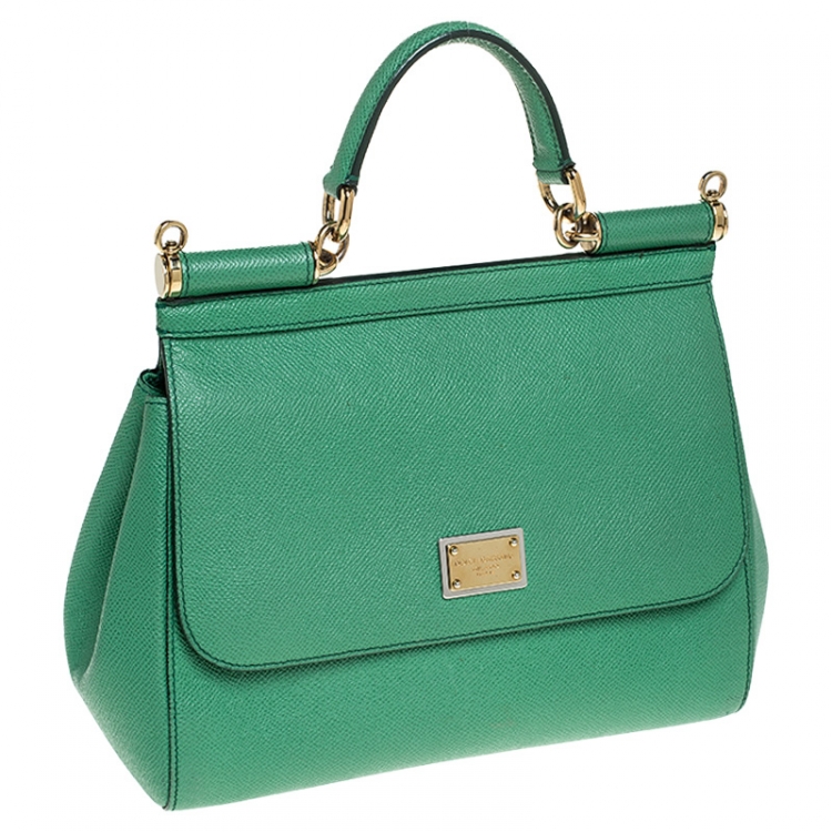 Pre Owned Dolce & Gabbana Green Dauphine Leather Medium Miss Sicily Top Handle Bag