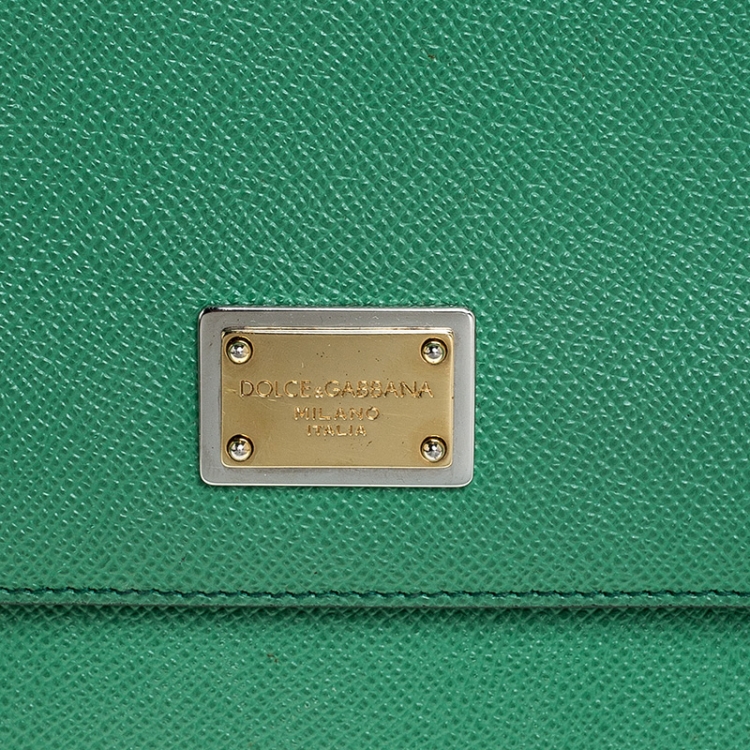 Pre Owned Dolce & Gabbana Green Dauphine Leather Medium Miss Sicily Top Handle Bag