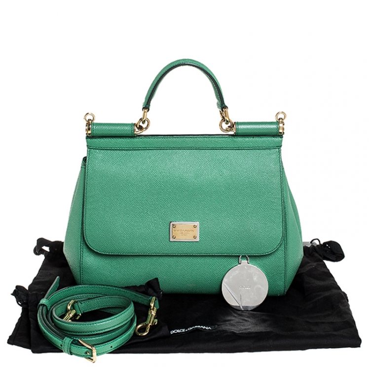 Pre Owned Dolce & Gabbana Green Dauphine Leather Medium Miss Sicily Top Handle Bag