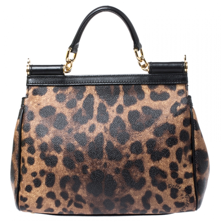 Pre Owned Dolce & Gabbana Leopard Print Leather Medium Miss Sicily Top Handle Bag