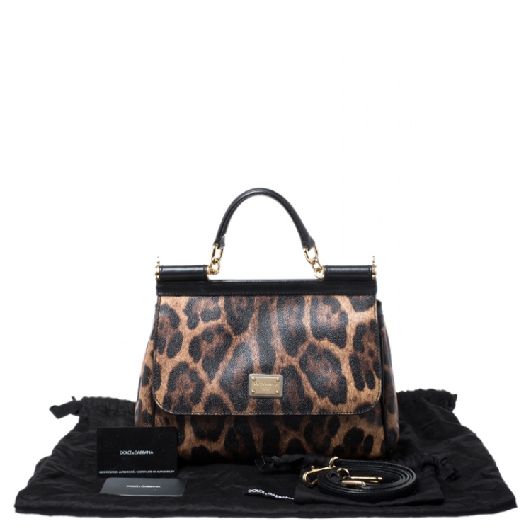 Pre Owned Dolce & Gabbana Leopard Print Leather Medium Miss Sicily Top Handle Bag