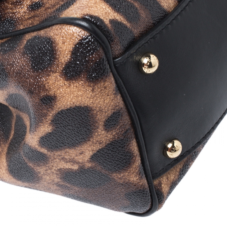 Pre Owned Dolce & Gabbana Leopard Print Leather Medium Miss Sicily Top Handle Bag