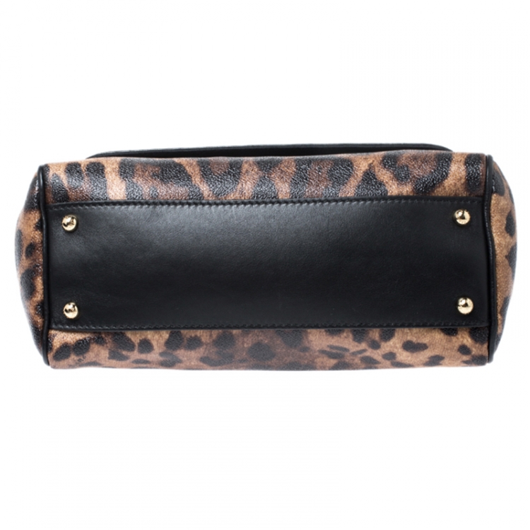 Pre Owned Dolce & Gabbana Leopard Print Leather Medium Miss Sicily Top Handle Bag
