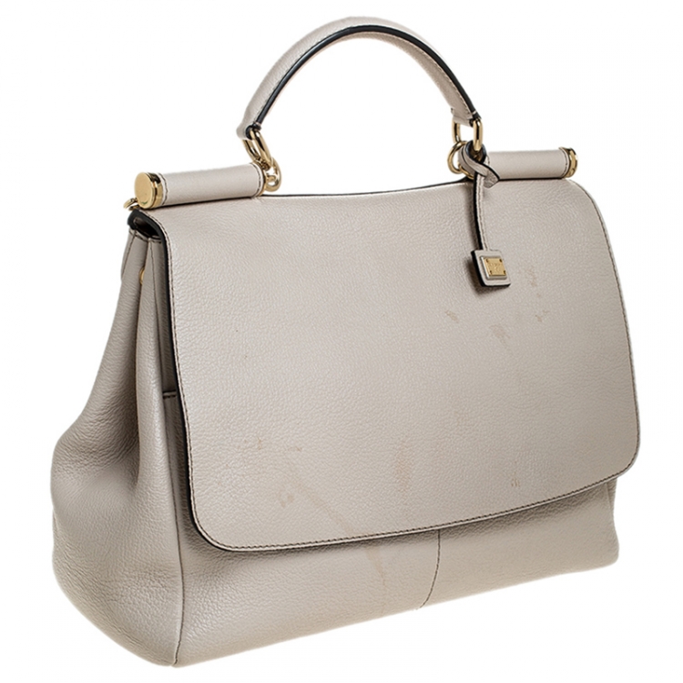 Pre Owned Dolce & Gabbana Cream Leather Flap Top Handle Bag