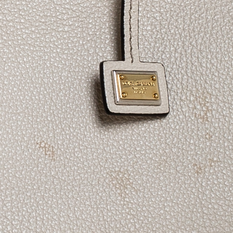 Pre Owned Dolce & Gabbana Cream Leather Flap Top Handle Bag