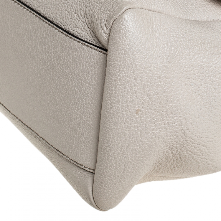 Pre Owned Dolce & Gabbana Cream Leather Flap Top Handle Bag