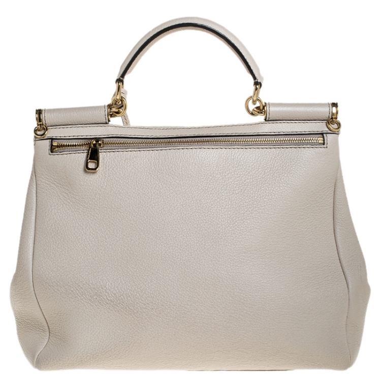 Pre Owned Dolce & Gabbana Cream Leather Flap Top Handle Bag