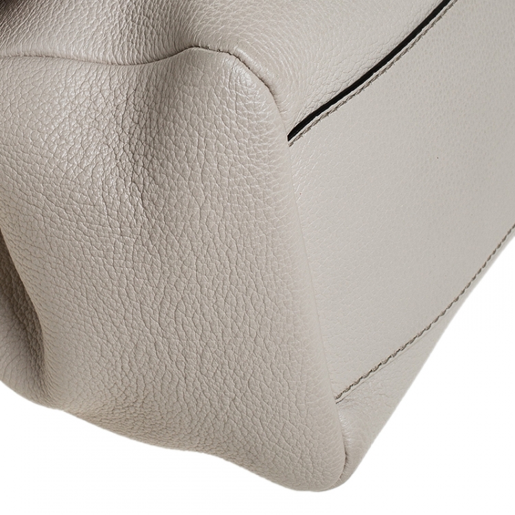 Pre Owned Dolce & Gabbana Cream Leather Flap Top Handle Bag