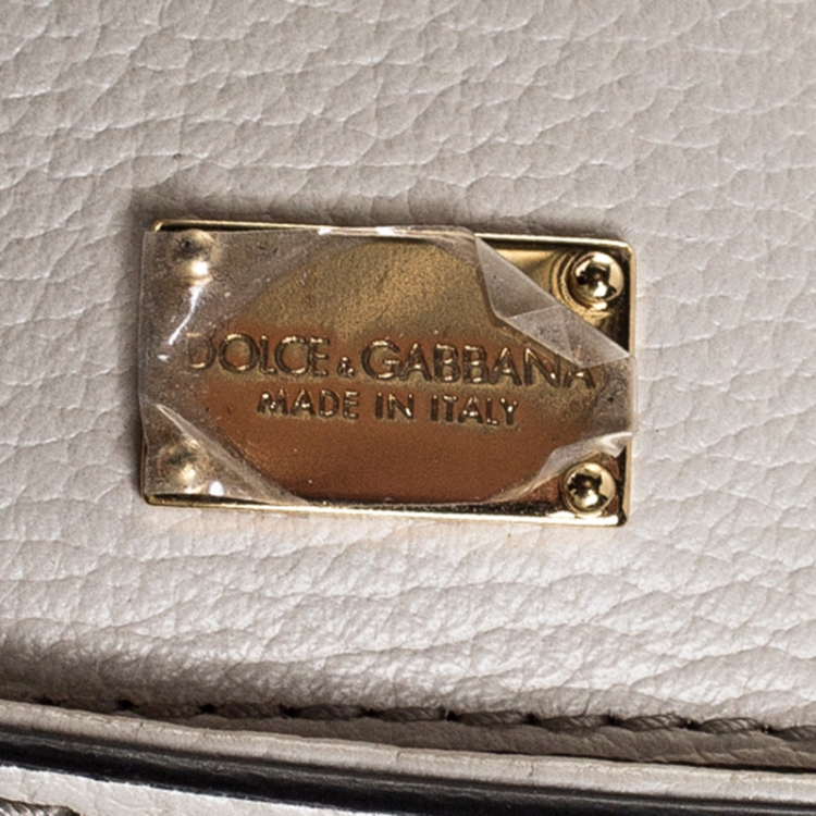 Pre Owned Dolce & Gabbana Cream Leather Flap Top Handle Bag
