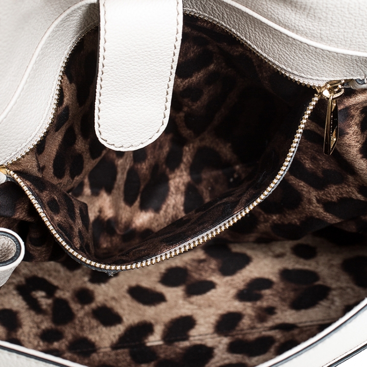 Pre Owned Dolce & Gabbana Cream Leather Flap Top Handle Bag