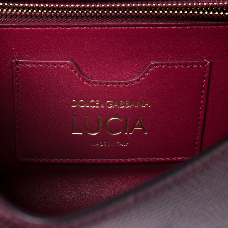 Pre Owned Dolce and Gabbana Burgundy Lizard Embossed Leather Lucia Top Handle Bag
