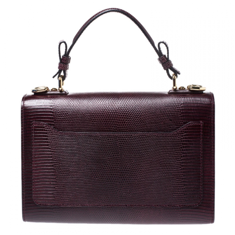 Pre Owned Dolce and Gabbana Burgundy Lizard Embossed Leather Lucia Top Handle Bag