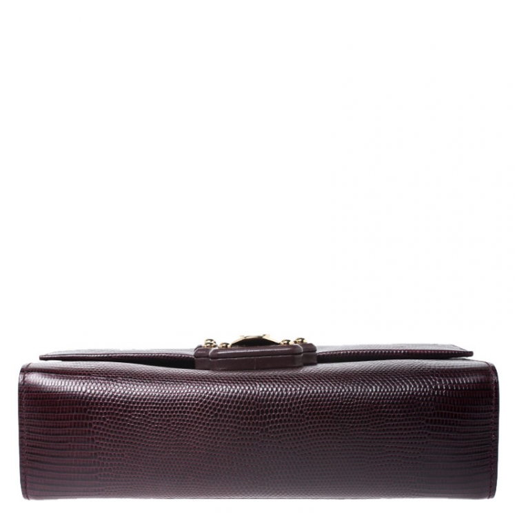 Pre Owned Dolce and Gabbana Burgundy Lizard Embossed Leather Lucia Top Handle Bag