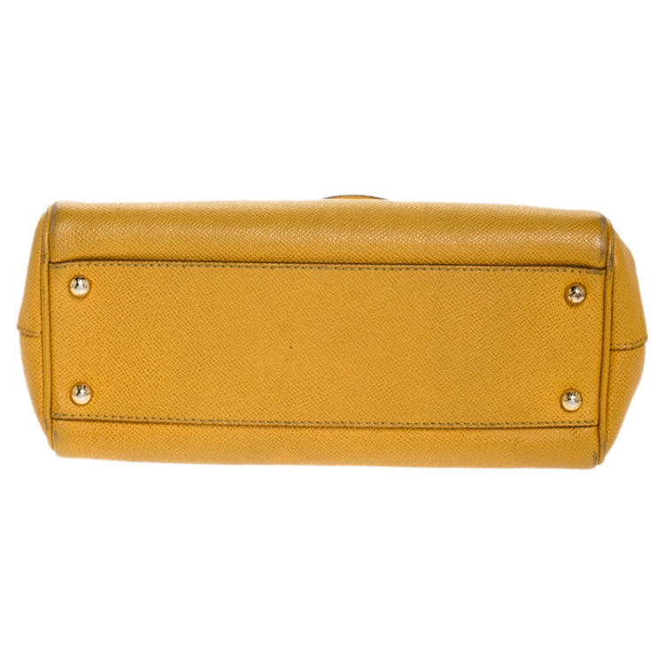 Pre Owned Dolce and Gabbana Mustard Leather Medium Miss Sicily Top Handle Bag