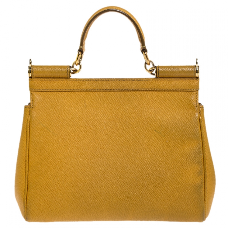 Pre Owned Dolce and Gabbana Mustard Leather Medium Miss Sicily Top Handle Bag