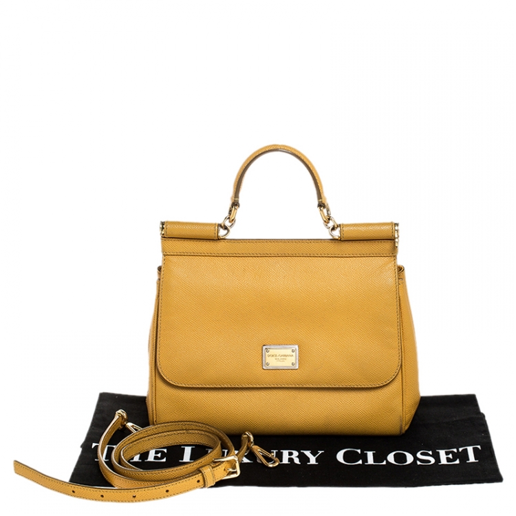 Pre Owned Dolce and Gabbana Mustard Leather Medium Miss Sicily Top Handle Bag