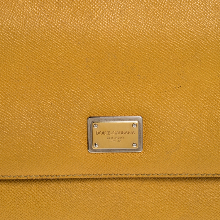 Pre Owned Dolce and Gabbana Mustard Leather Medium Miss Sicily Top Handle Bag
