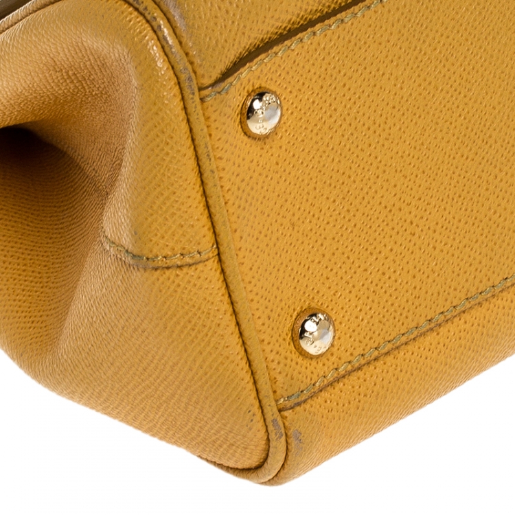 Pre Owned Dolce and Gabbana Mustard Leather Medium Miss Sicily Top Handle Bag