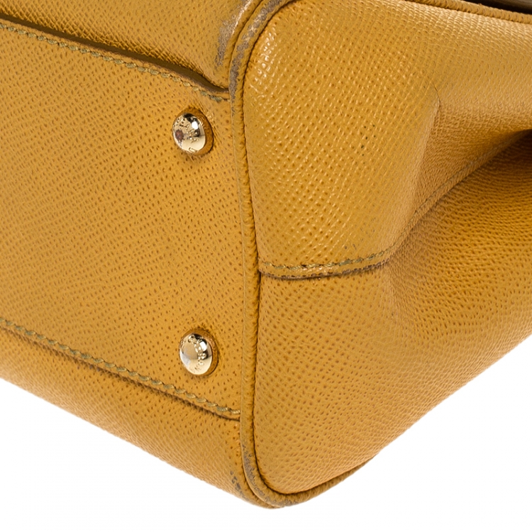 Pre Owned Dolce and Gabbana Mustard Leather Medium Miss Sicily Top Handle Bag