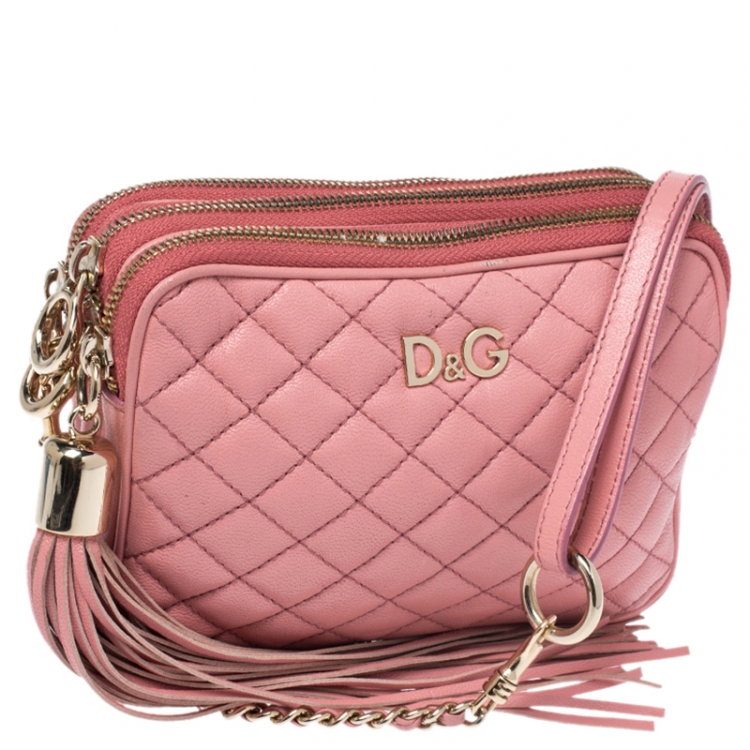 Pre Owned Dolce and Gabbana Pink Quilted Leather Lily Glam Crossbody Bag